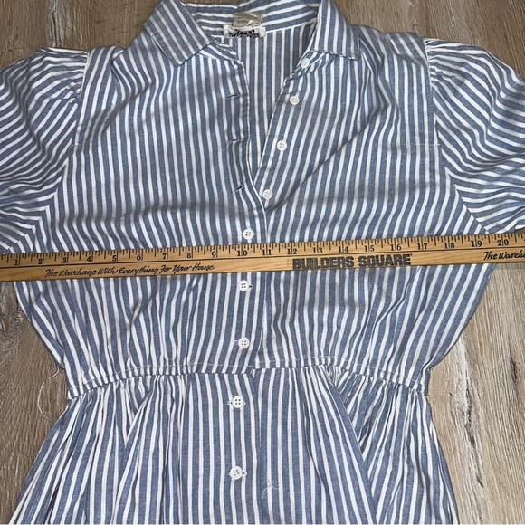 Vintage Sunshine Valley Women's Striped Button Up Dress Balloon Sleeves Midi USA - Picture 9 of 14